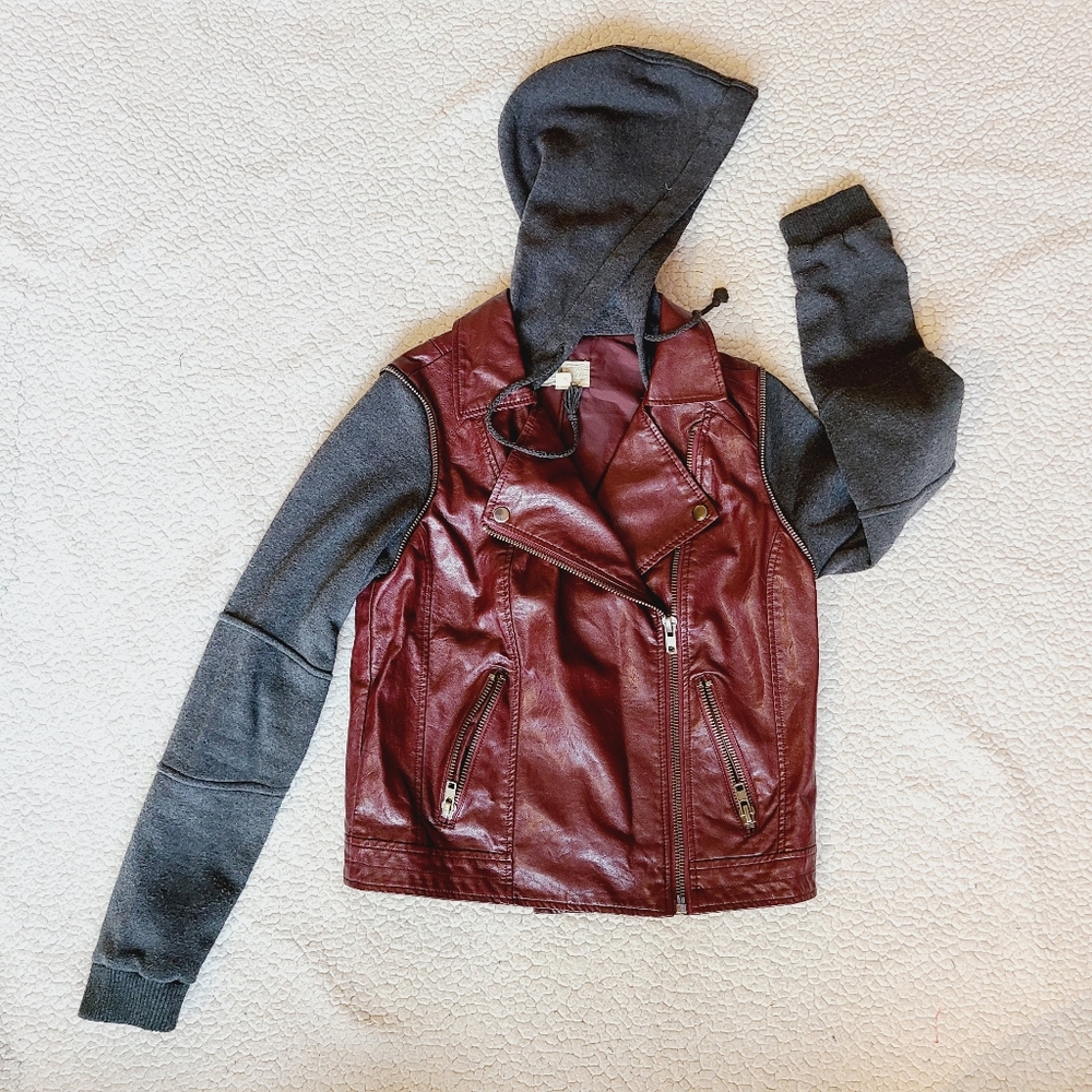 Jolt burgundy and grey Moto style jacket